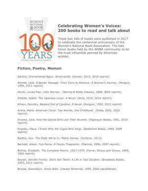 Celebrating Women's Voices: 200 Books to Read and Talk About