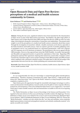 Open Research Data and Open Peer Review: Perceptions of a Medical and Health Sciences Community in Greece