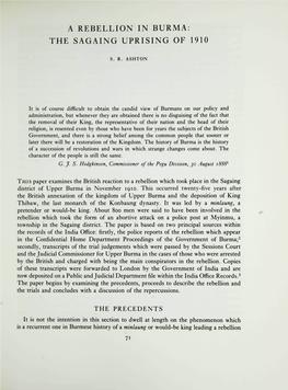 A Rebellion in Burma: the Sagaing Uprising of 1910