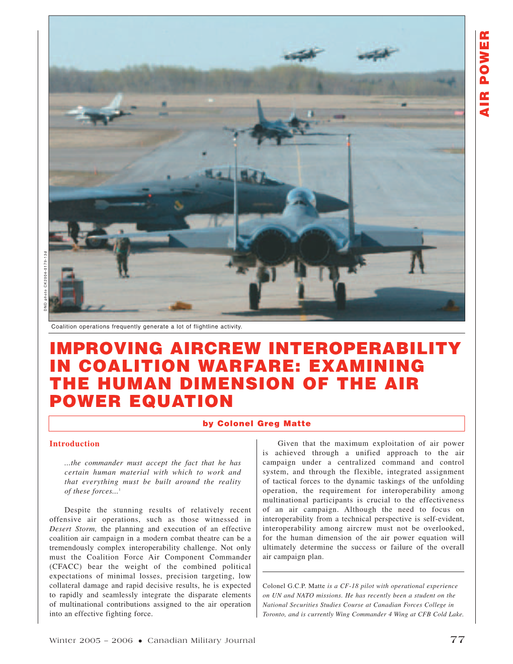 Improving Aircrew Interoperability in Coalition Warfare: Examining the Human Dimension of the Air Power Equation