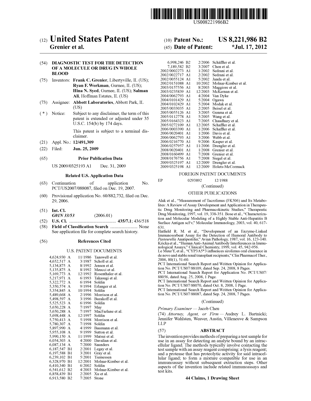 (12) United States Patent (10) Patent No.: US 8,221,986 B2 Grenier Et Al