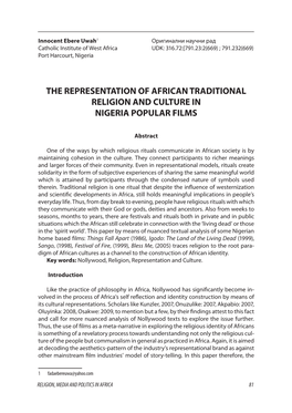 The Representation of African Traditional Religion and Culture in Nigeria Popular Films