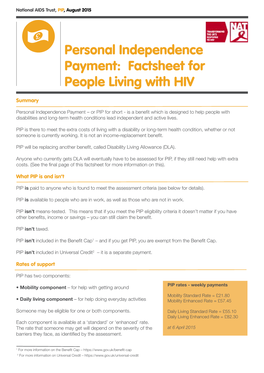 Personal Independence Payment: Factsheet for People Living with HIV