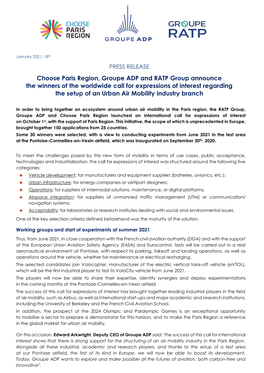 Choose Paris Region, Groupe ADP and RATP Group Announce The