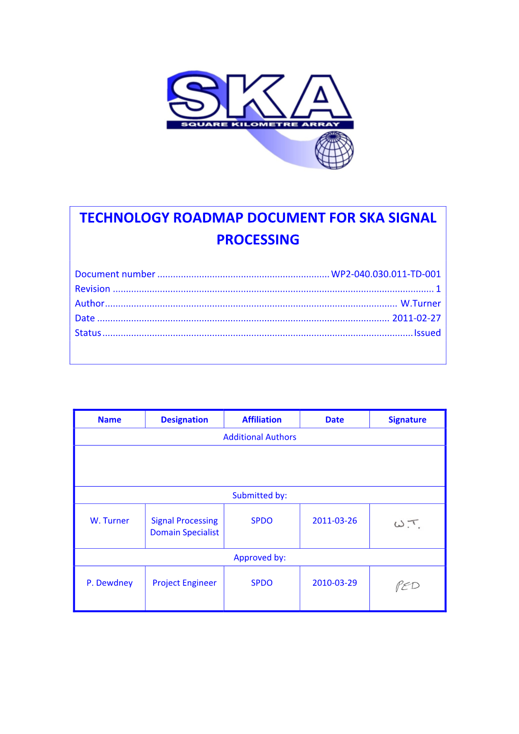 Technology Roadmap Document for Ska Signal Processing