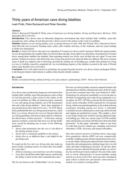 Thirty Years of American Cave Diving Fatalities Leah Potts, Peter Buzzacott and Petar Denoble