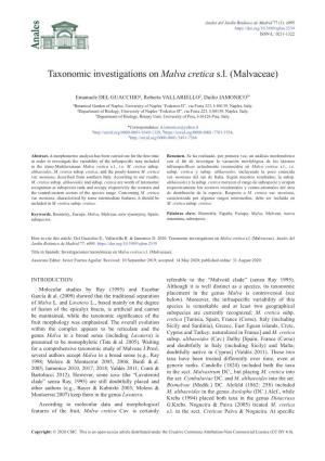 Taxonomic Investigations on Malva Cretica Sl (Malvaceae)