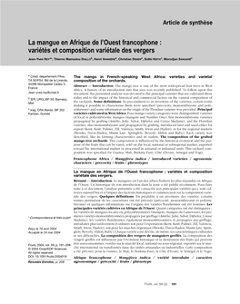 La Mangue En Afrique De L'ouest Francophone : Variétés Et