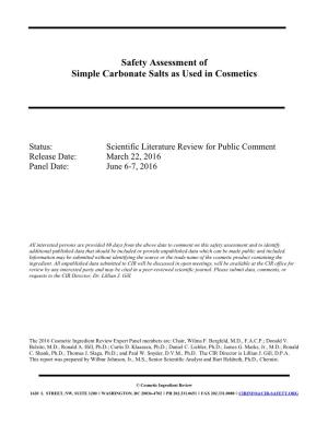 Safety Assessment of Simple Carbonate Salts As Used in Cosmetics