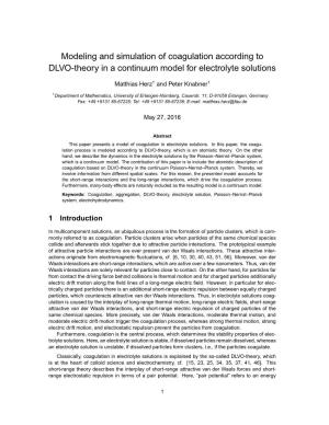 Modeling and Simulation of Coagulation According to DLVO-Theory in a Continuum Model for Electrolyte Solutions