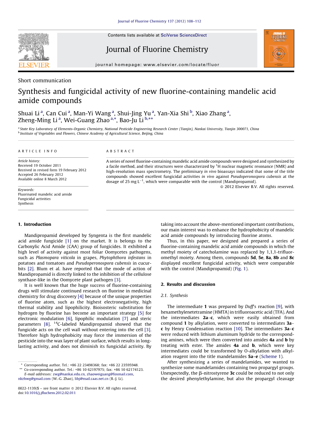 Synthesis and Fungicidal Activity of New Fluorine-Containing Mandelic