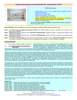 Chicken Anti-Anemia Virus (AV) ELISA Kit, Cat # EK-920-110-AV ELISA Kit Features