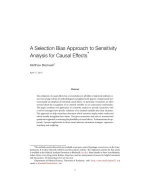A Selection Bias Approach to Sensitivity Analysis for Causal Effects*