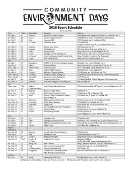 2016 Event Schedule (March 16, 2016) April Ward Councillor Location Address Sat