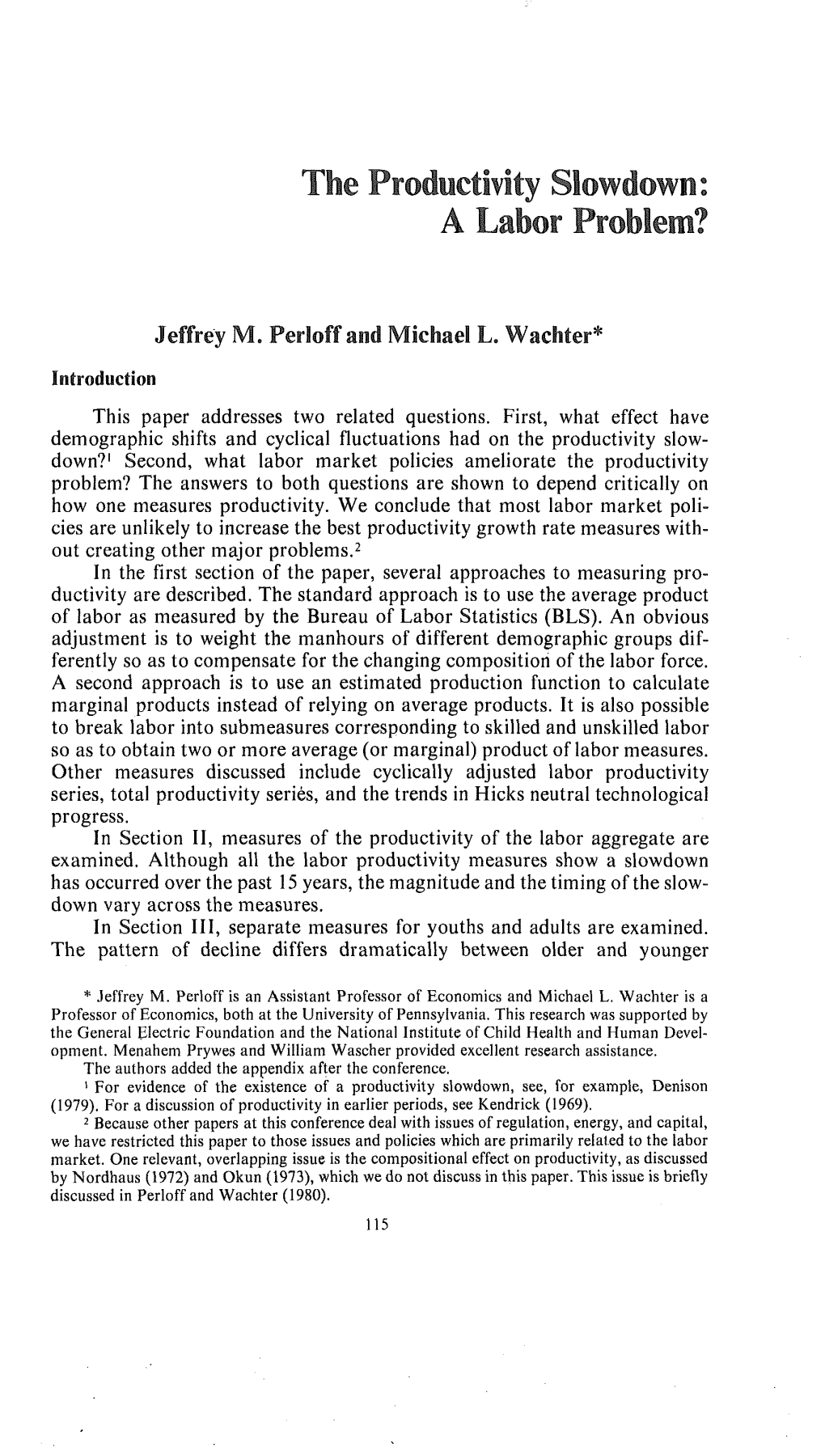 The Productivity Slowdown: a Labor Problem?