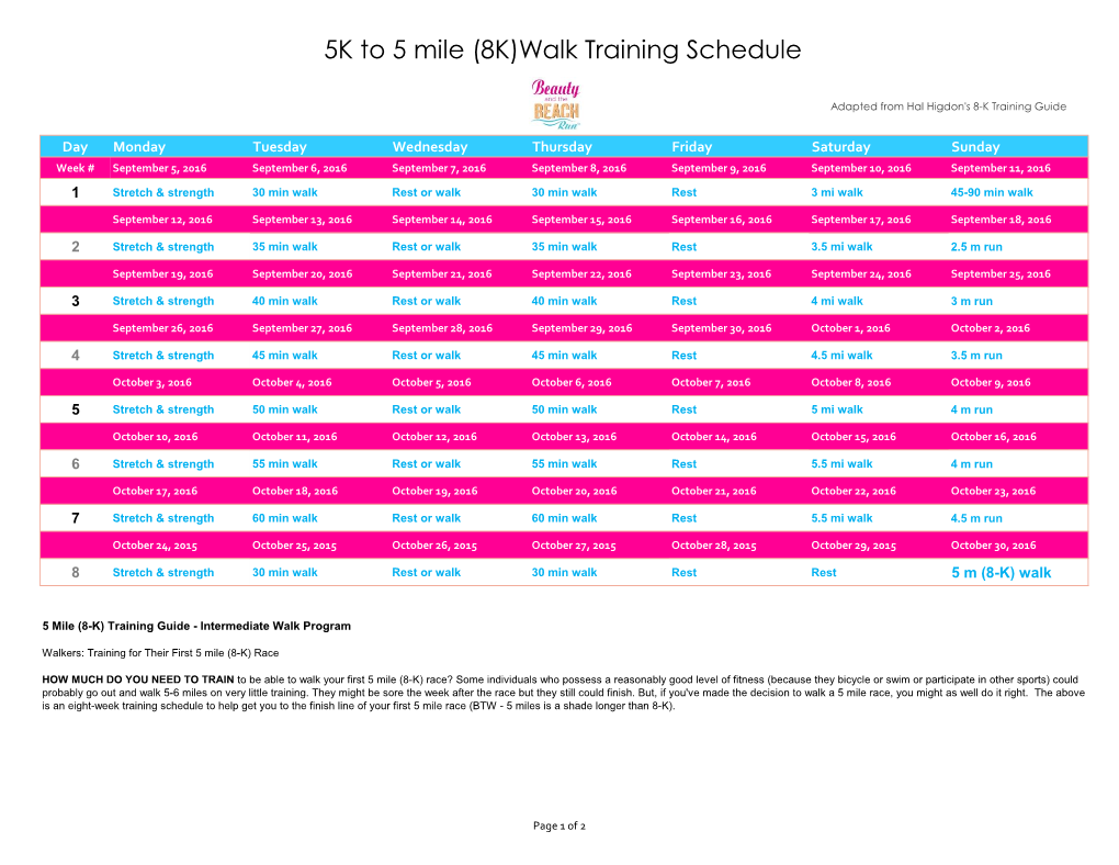 Walk Training Schedule