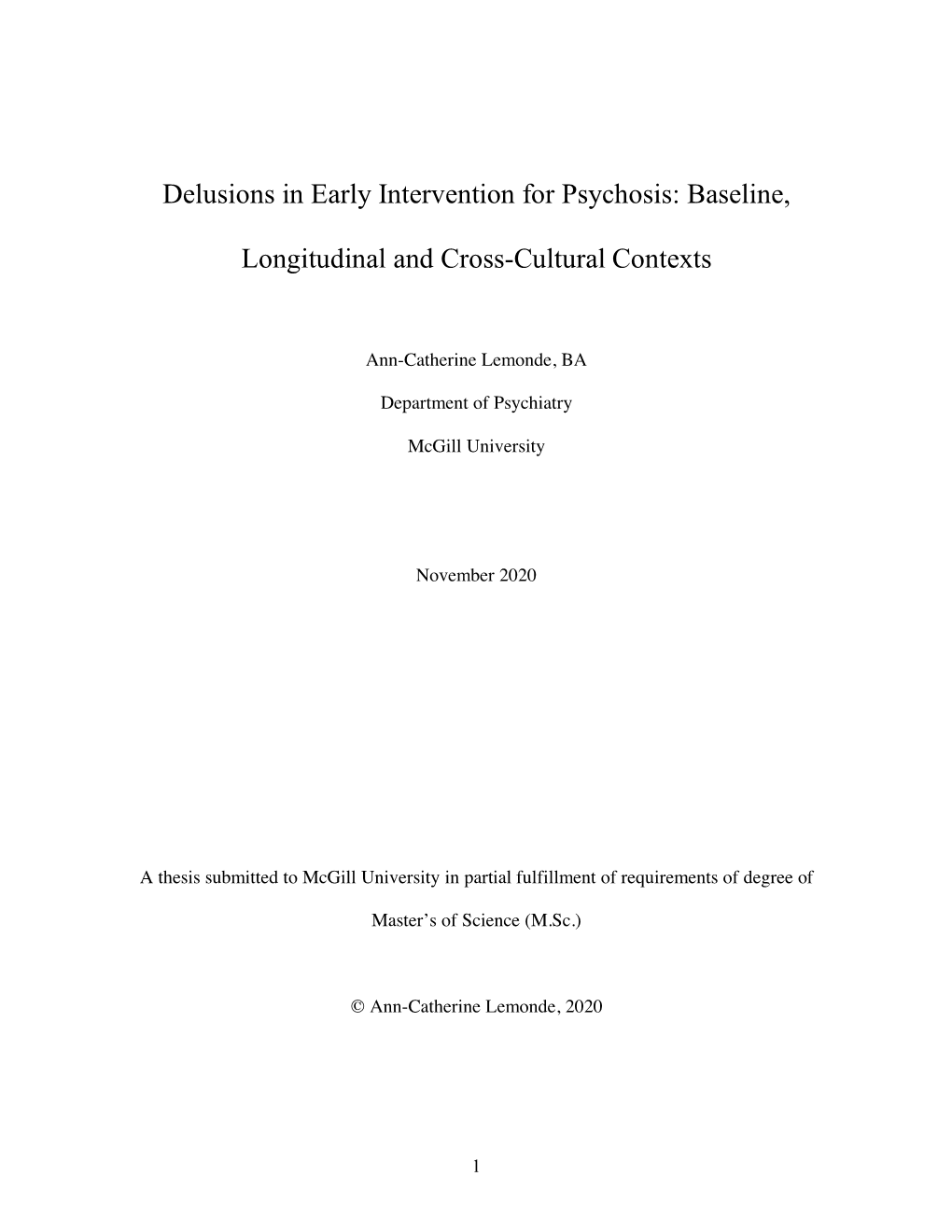 Delusions in Early Intervention for Psychosis: Baseline