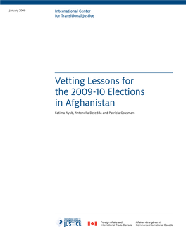 Vetting Lessons for the 2009-10 Elections in Afghanistan