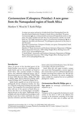 A New Genus from the Namaqualand Region of South Africa Matthew V