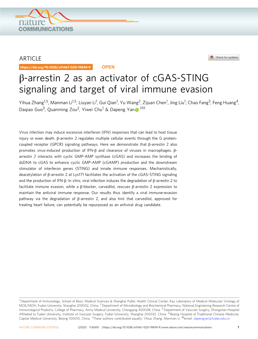 Î²-Arrestin 2 As an Activator of Cgas-STING Signaling and Target Of