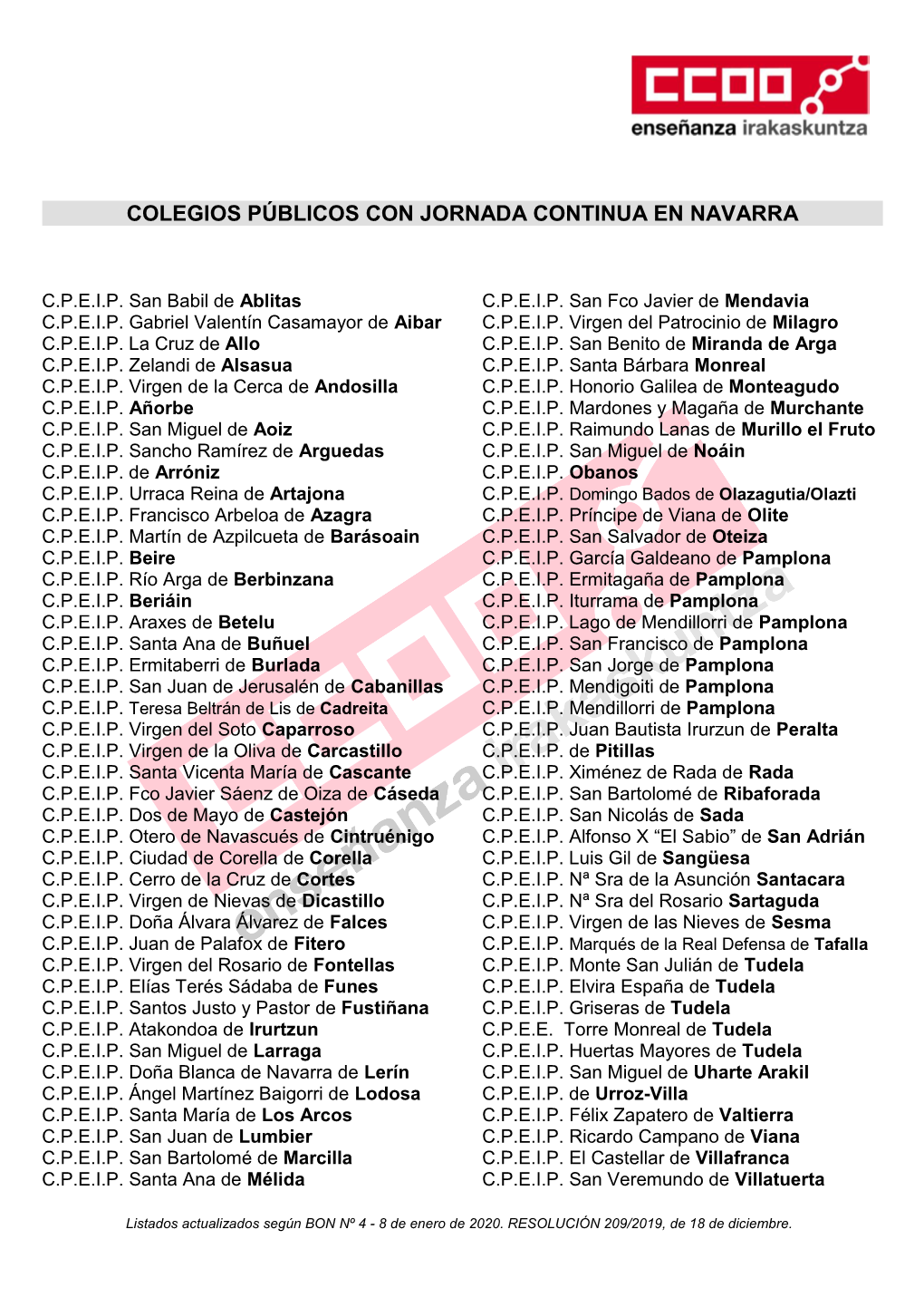 Colegios Públicos Con Jornada Continua En Navarra