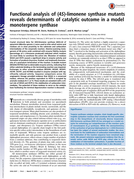 Functional Analysis of (4S)-Limonene Synthase Mutants Reveals Determinants of Catalytic Outcome in a Model Monoterpene Synthase
