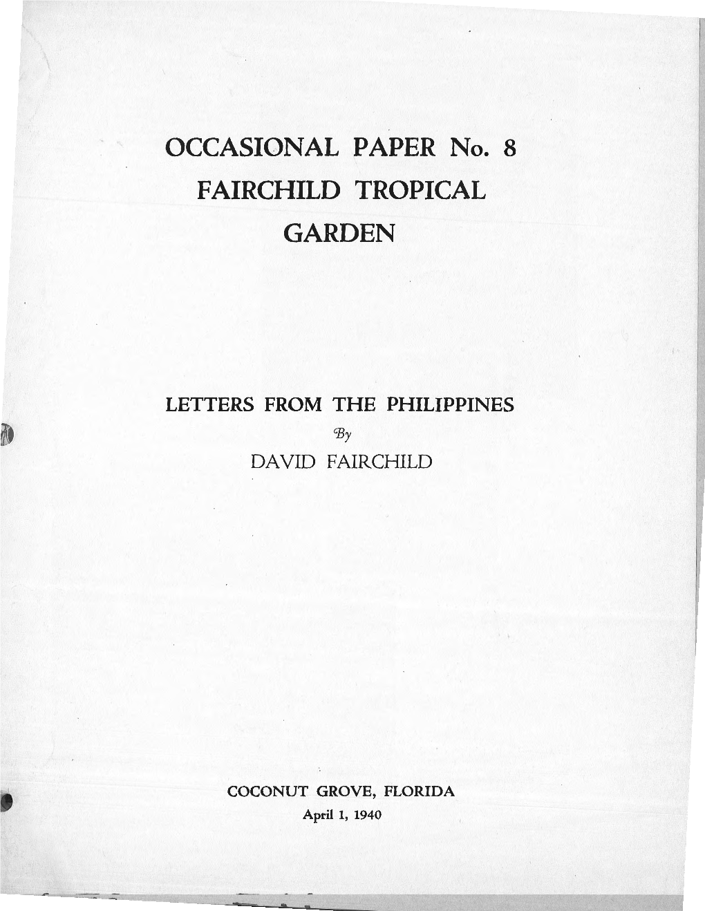 OCCASIONAL PAPER No. 8 FAIRCHILD TROPICAL GARDEN