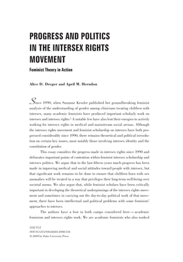 Progress and Politics in the Intersex Rights Movement Feminist Theory in Action