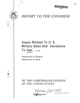 B-133258 Issues Related to U.S. Military Sales and Assistance to Iran