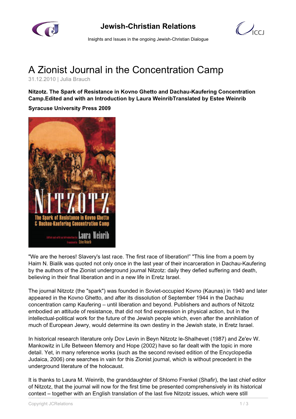 A Zionist Journal in the Concentration Camp 31.12.2010 | Julia Brauch