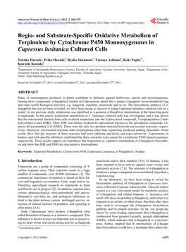 And Substrate-Specific Oxidative Metabolism of Terpinolene by Cytochrome P450 Monooxygenases in Cupressus Lusitanica Cultured Cells