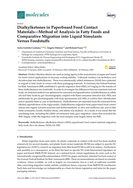 Dialkylketones in Paperboard Food Contact Materials—Method of Analysis in Fatty Foods and Comparative Migration Into Liquid Simulants Versus Foodstuﬀs