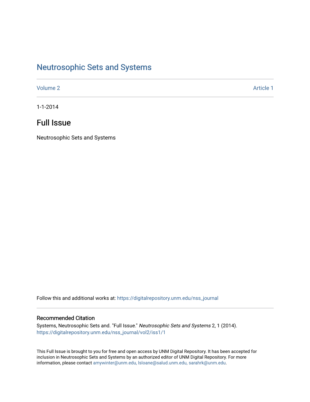 Neutrosophic Sets and Systems