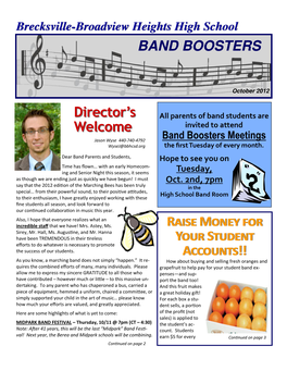 2012-10 Band Boosters Newsletter
