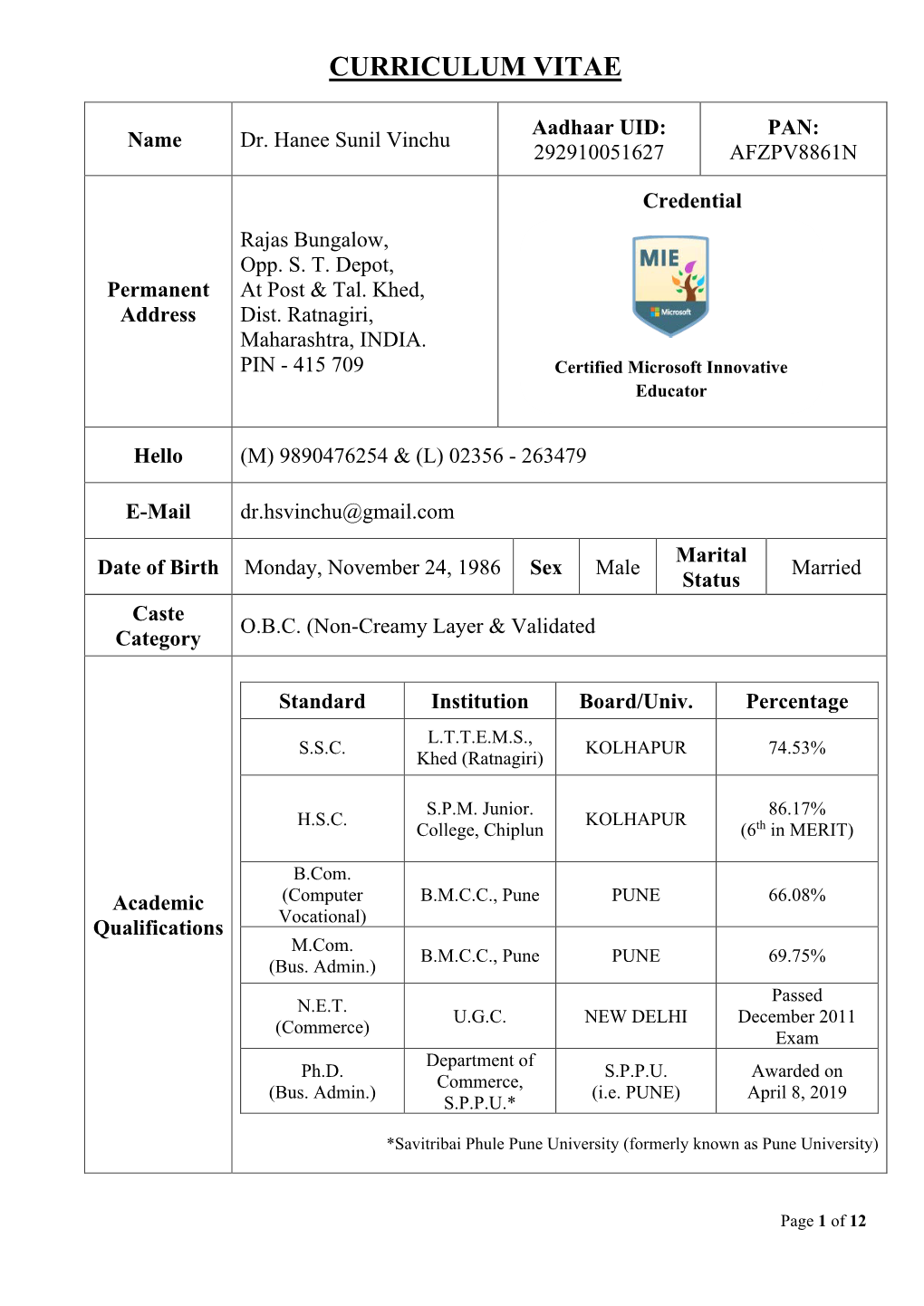 Curriculum Vitae