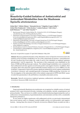 Bioactivity-Guided Isolation of Antimicrobial and Antioxidant Metabolites from the Mushroom Tapinella Atrotomentosa