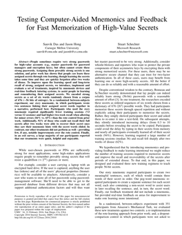 Testing Computer-Aided Mnemonics and Feedback for Fast Memorization of High-Value Secrets