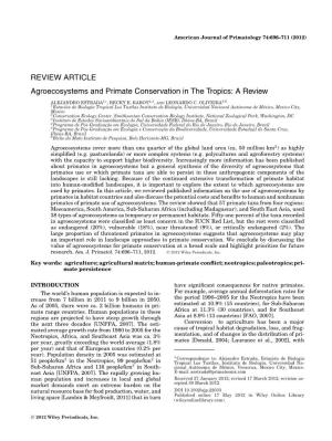 REVIEW ARTICLE Agroecosystems and Primate Conservation in the Tropics: a Review