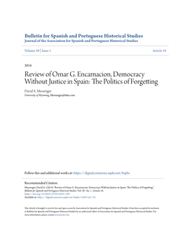Review of Omar G. Encarnacion, Democracy Without Justice in Spain: the Olitp Ics of Forgetting David A