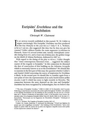 Euripides' Erechtheus and the Erechtheion Christoph W