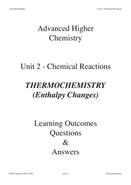 Advanced Higher Chemistry Unit 2