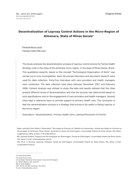 Decentralization of Leprosy Control Actions in the Micro-Region of Almenara, State of Minas Gerais1