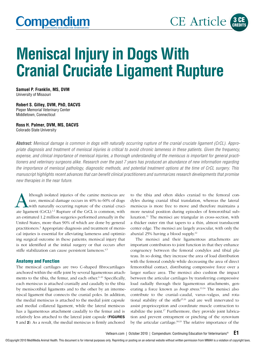 Meniscal Injury In Dogs With Cranial Cruciate Ligament Rupture - Docslib