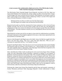 A Short Account of the Unfathomable Enlightened Activity of the Fifth Kyabje Gochen Tulku Namchak Sang-Ngag Tenzin Rinpoche
