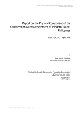 Report on the Physical Component of the Conservation Needs Assessment of Mindoro Island, Philippines