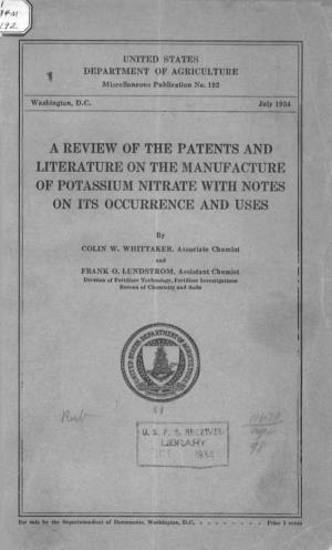 A Review of the Patents and Literature on the Manufacture of Potassium Nitrate with Notes on Its Occurrence and Uses