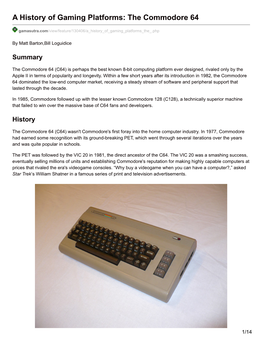 A History of Gaming Platforms: the Commodore 64