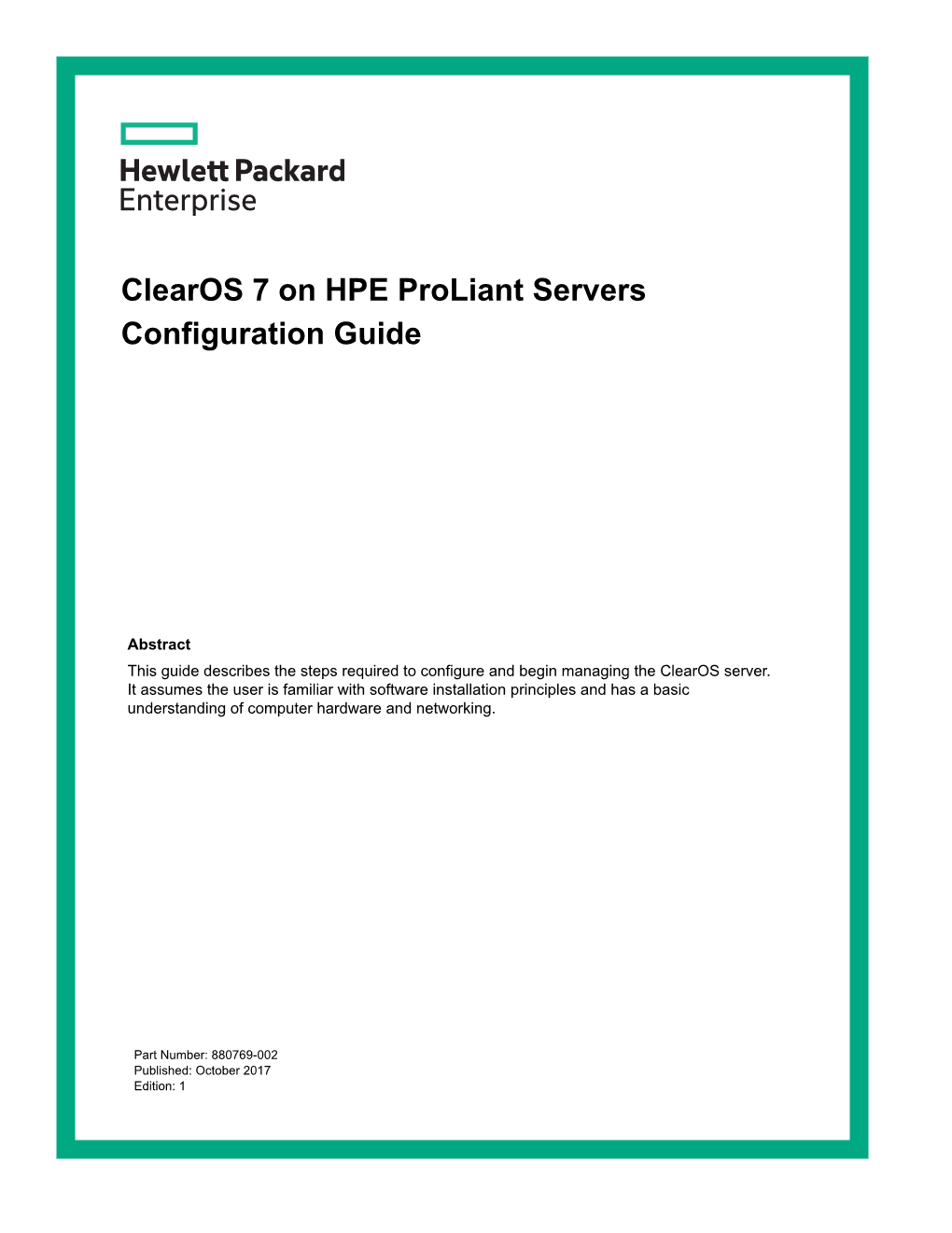 Clearos 7 on HPE Proliant Servers Configuration Guide