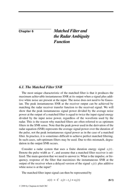 Chapter 6: Matched Filter and the Radar Ambiguity Function