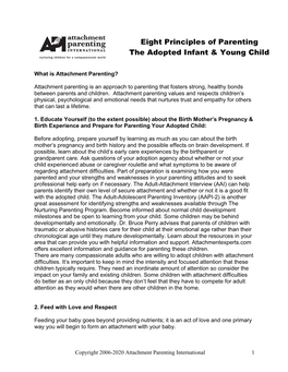 Eight Principles of Parenting the Adopted Infant & Young Child